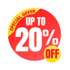 20% off, UP to special offer, icon mega discount, Vector illustration design red, Twenty 