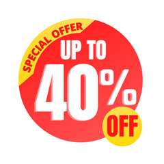 40% off, UP to special offer, icon mega discount, Vector illustration design red, Forty 