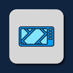 Filled outline Gps device with map icon isolated on blue background. Vector