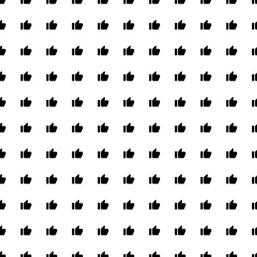Square seamless background pattern from geometric shapes. The pattern is evenly filled with big black thumb up symbols. Vector illustration on white background