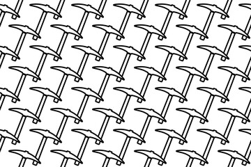 Seamless pattern completely filled with outlines of pickaxe symbols. Elements are evenly spaced. Vector illustration on white background