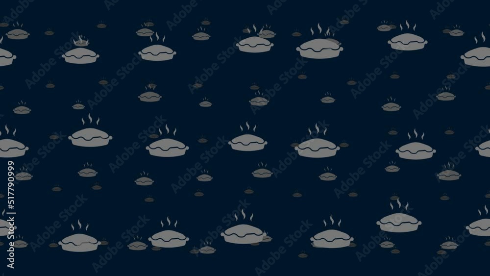 Poster hot pie symbols float horizontally from left to right. parallax fly effect. floating symbols are loc