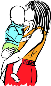 loving mother mom kissing baby vector illustration