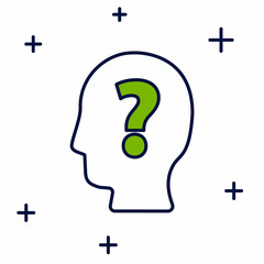 Filled outline Human head with question mark icon isolated on white background. Vector