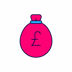 Filled outline Money bag with pound icon isolated on white background. Pound GBP currency symbol. Vector