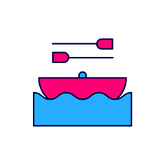 Obraz premium Filled outline Boat with oars icon isolated on white background. Water sports, extreme sports, holiday, vacation, team building. Vector
