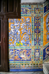 Fragment of glazed Andalusian ceramic tiled wall