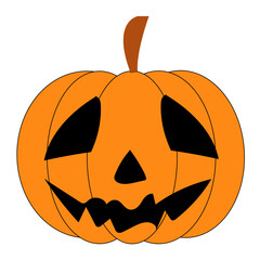 Halloween pumpkin icon. Vector. Autumn symbol. Flat design. Halloween scary pumpkin with smile, happy face. Orange squash silhouette isolated on white background. Cartoon colorful illustration.
