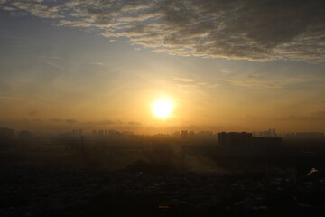 Sunrise scene from the rooftop at Ho Chi Minh City - Vietnam