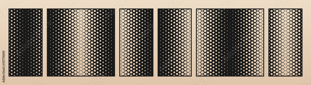 Poster set of decorative panels for laser cutting. vector cutout silhouette with abstract geometric pattern
