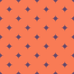 Vector geometric texture with small stars, diamonds, floral silhouettes. Elegant abstract orange and blue colored seamless pattern. Simple minimal background. Luxury repeat geo design for decor, print
