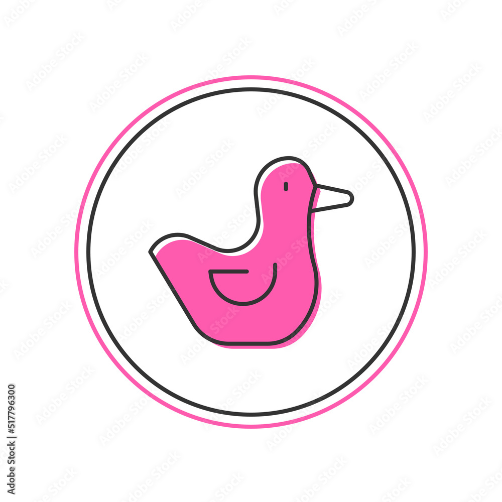 Sticker Filled outline Rubber duck icon isolated on white background. Vector