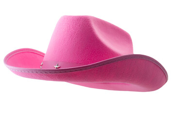 Pink cowboy hat isolated on white background with clipping path cutout concept for feminine western attire, gentle femininity, American culture  and fashionable cowgirl clothing - 517796504