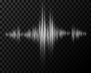 Vector sound waves. Abstract music pulse background. Wave graph of the audio track frequency and spectrum on a transparent background.