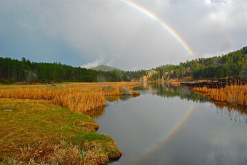 Double rainbow over a marsh in the Black Hills 