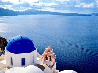 A view of Church and Aegean Sea, Santorini Greece