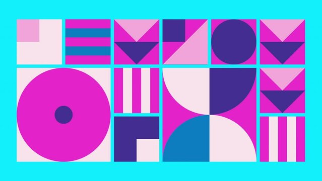 Geometric pattern loop. Circles, squares animation. Modernist abstract seamless background. Bauhaus Design style.