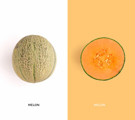 Creative layout made of melon. Flat lay. Food concept. melon on color background. - obrazy, fototapety, plakaty