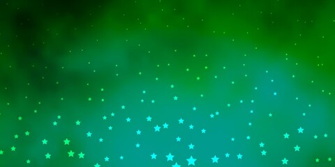 Dark Green vector background with colorful stars.