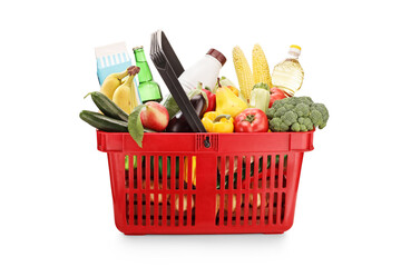 Red shooping basket full of products