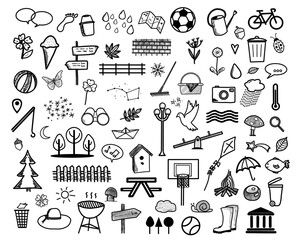 76x Park - Set - Icons Zeichen Symbole Sketchnotes Doodles Cliparts