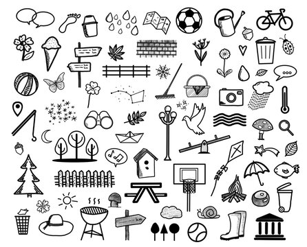 76x Park - Set - Icons Zeichen Symbole Sketchnotes Doodles Cliparts