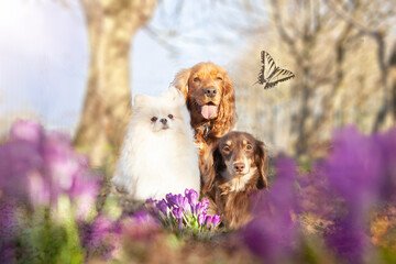 3 Dogs Pomeranian Spaniel Daschund