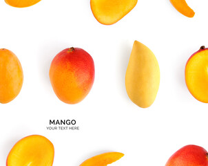 Creative layout made of mango. Flat lay. Food concept. Macro concept.