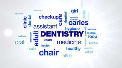 Dentistry patient, dental, dentist, hygiene, teeth, animated word cloud, text design animation.