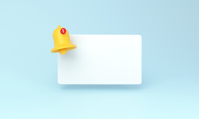 Notification bell icon and Empty reminder pop up on blue background. - obrazy, fototapety, plakaty