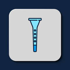 Filled outline Clarinet icon isolated on blue background. Musical instrument. Vector