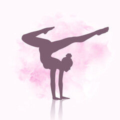 silhouette of a gymnast on a watercolour background - obrazy, fototapety, plakaty