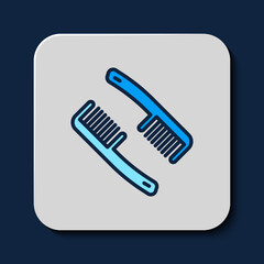 Filled outline Hairbrush icon isolated on blue background. Comb hair sign. Barber symbol. Vector