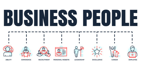 business people banner web icon set. excellence, ability, employee, recruitment, career, personal website, experience, leadership vector illustration concept.