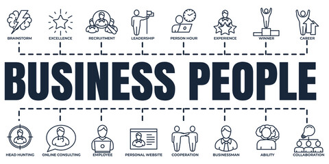 business people banner web icon set. businessman, head hunting, winner, recruitment, career and more vector illustration concept.