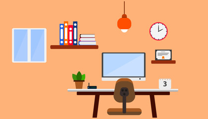 workspace at home or office.Vector simple interior illustration.