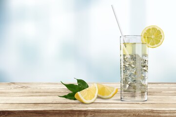 Delicious refreshing summer drink, iced in a glass. Ice tea, lemonade
