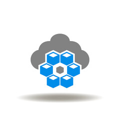 Vector illustration of cloud with 3d cubes flowchart structure. Symbol of blockchain. Icon of block chain web technology.