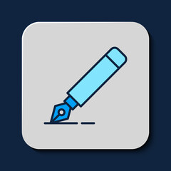 Filled outline Fountain pen nib icon isolated on blue background. Pen tool sign. Vector