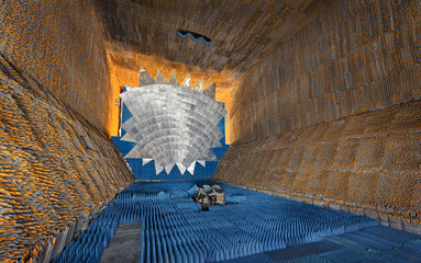 View inside a huge radio frequency anechoic chamber.