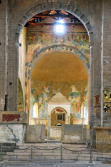 interior of the church of san pietro 11th century in romanesque style Tuscania Italy