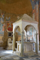 interior of the church of san pietro 11th century in romanesque style Tuscania Italy