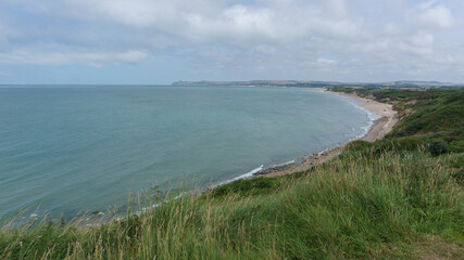 View of Cap Blanc Nez with meadow and beach of Wissant, Cap Gris Nez, France