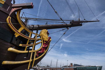 Replica of the Dutch East India Company ship 'the Amsterdam' moored next to Amsterdam National...
