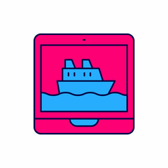 Filled outline Cruise ship icon isolated on white background. Travel tourism nautical transport. Voyage passenger ship, cruise liner. Worldwide cruise. Vector