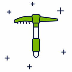 Filled outline Ice axe icon isolated on white background. Montain climbing equipment. Vector
