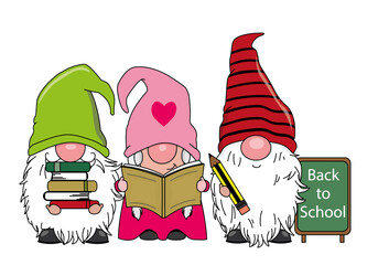 Cute gnomes with school supplies. isolated vector	
