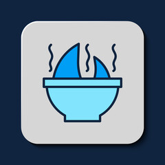 Filled outline Shark fin soup icon isolated on blue background. Vector