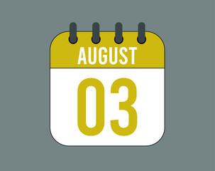 3 August calendar icon. August calendar banner. Date of the month for events.