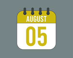 5 August calendar icon. August calendar banner. Date of the month for events.